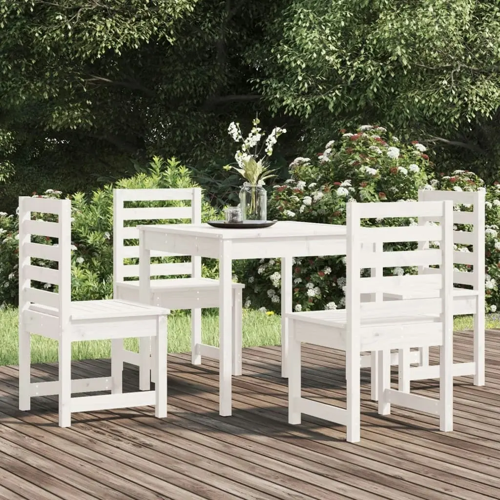 5 Piece Garden Dining Set White Solid Wood Pine 3154678