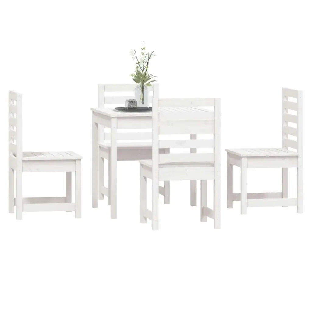 5 Piece Garden Dining Set White Solid Wood Pine 3154678