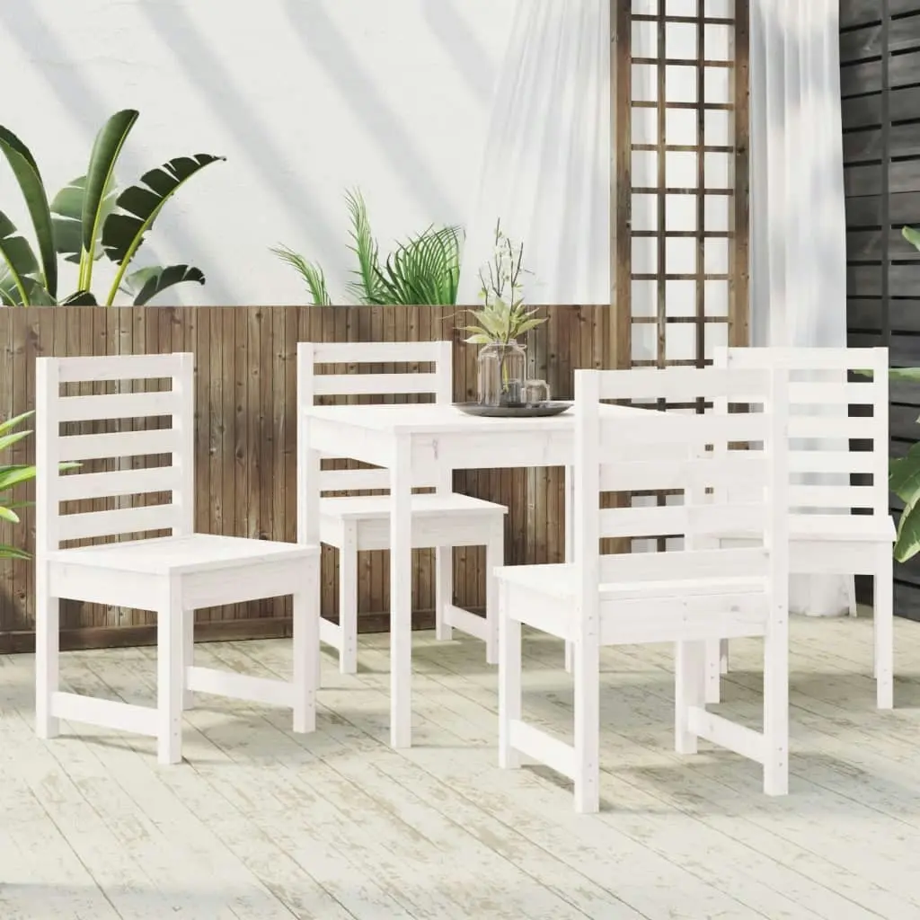 5 Piece Garden Dining Set White Solid Wood Pine 3154678