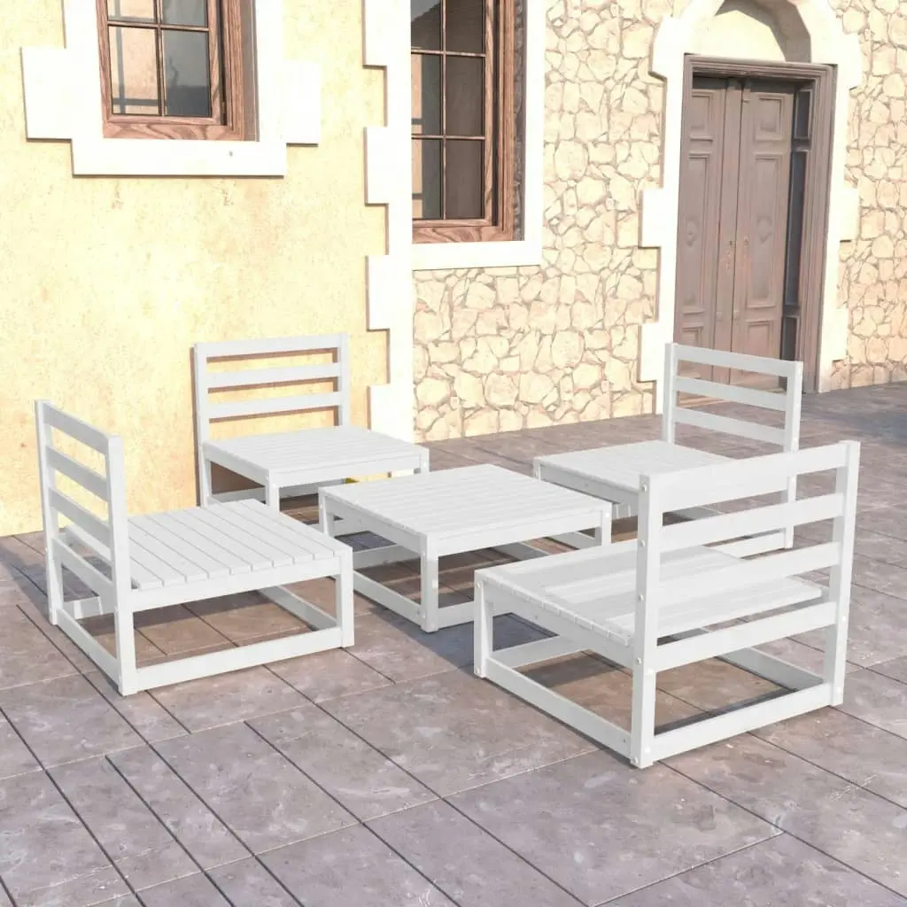 5 Piece Garden Lounge Set White Solid Pinewood 3075265