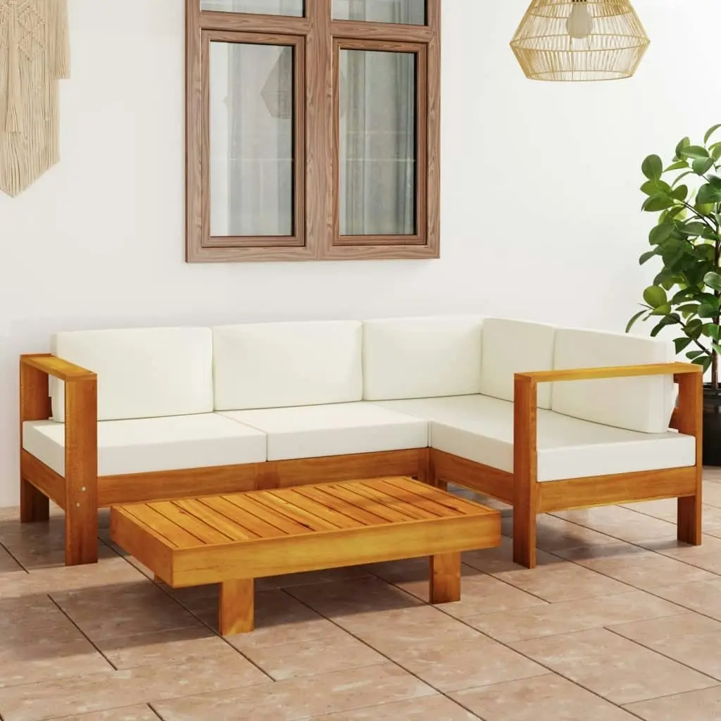 5 Piece Garden Lounge Set with Cream White Cushions Acacia Wood 3057932