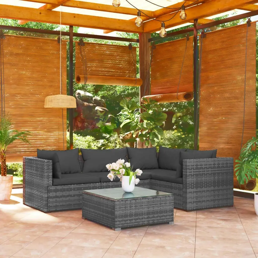 5 Piece Garden Lounge Set with Cushions Poly Rattan Grey 3101685