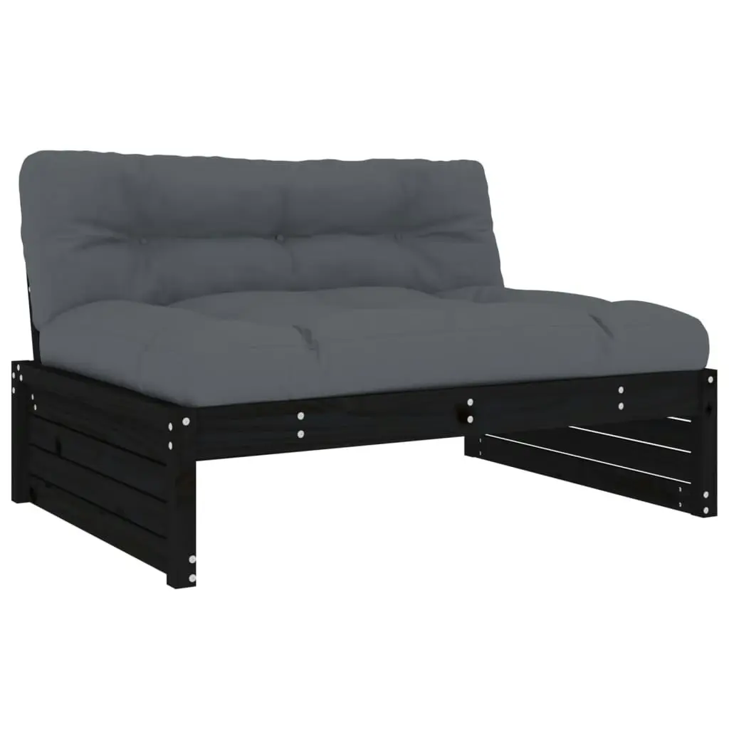 5 Piece Garden Lounge Set with Cushions Black Solid Wood 3186120