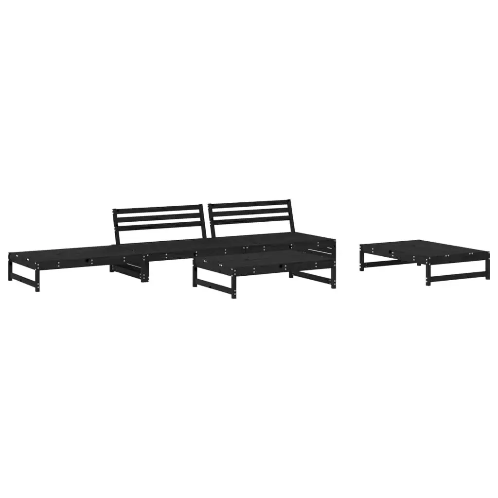 5 Piece Garden Lounge Set with Cushions Black Solid Wood 3186120