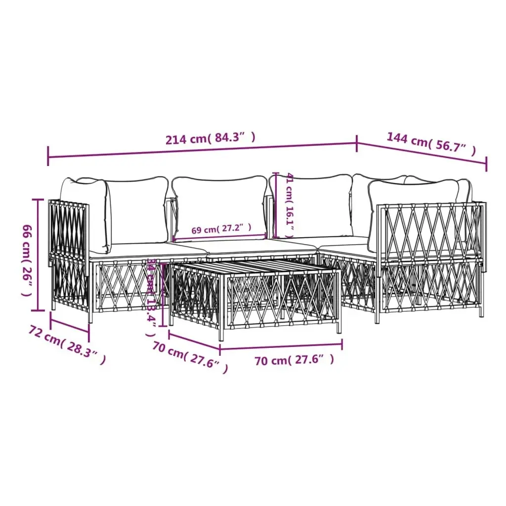 5 Piece Garden Lounge Set with Cushions Anthracite Steel 3186871