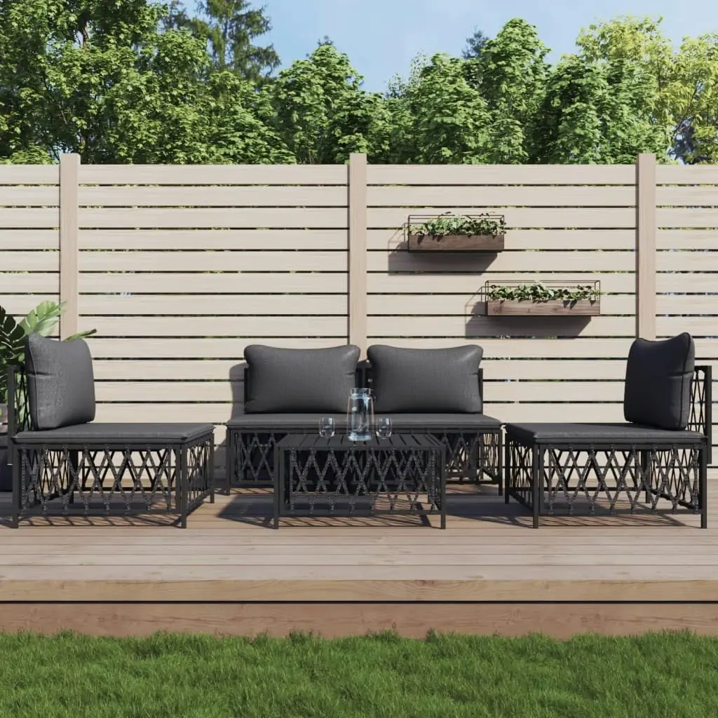 5 Piece Garden Lounge Set with Cushions Anthracite Steel 3186833