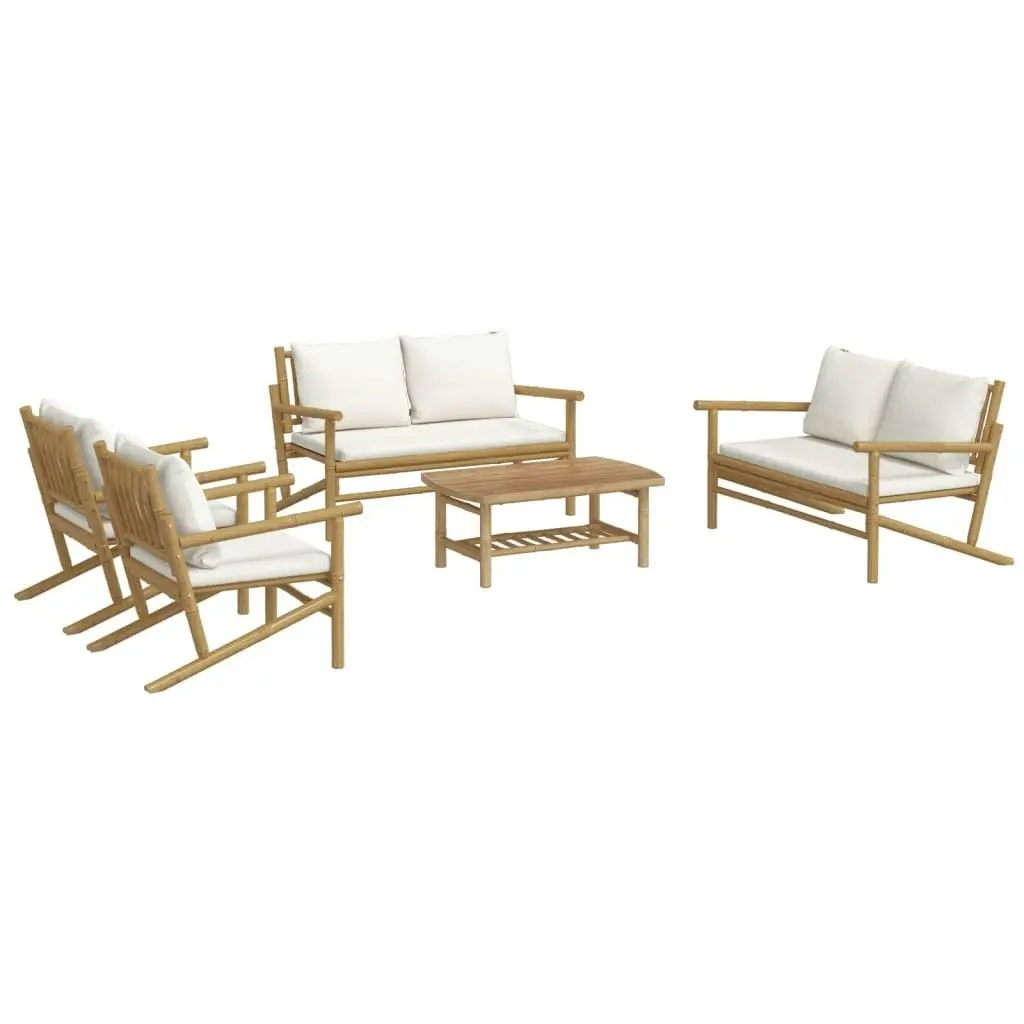 5 Piece Garden Lounge Set with Cream White Cushions Bamboo 3156475