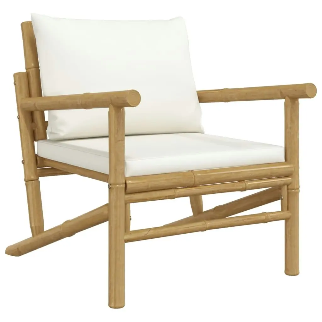 5 Piece Garden Lounge Set with Cream White Cushions Bamboo 3156475