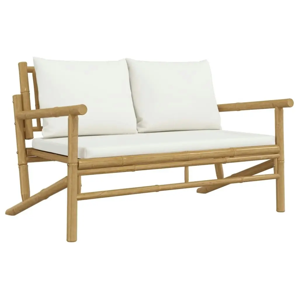 5 Piece Garden Lounge Set with Cream White Cushions Bamboo 3156475