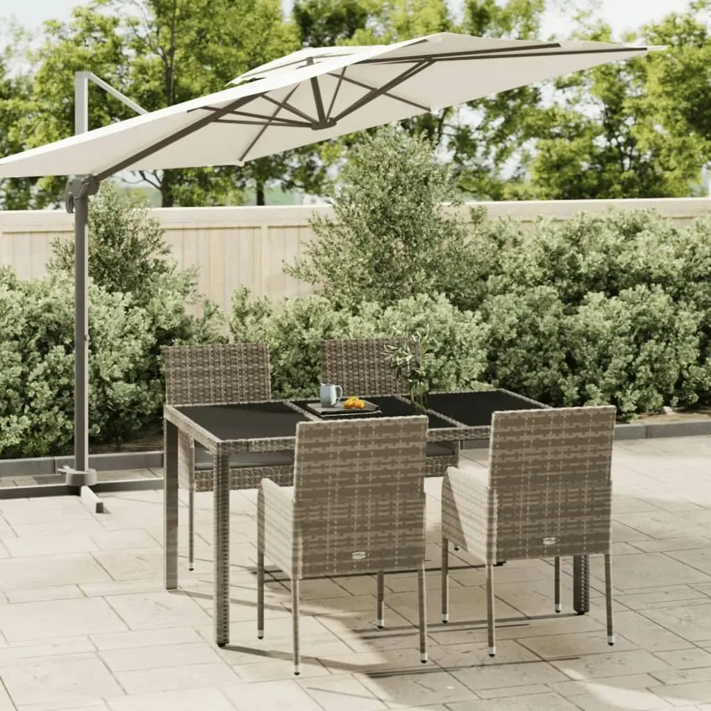 5 Piece Garden Dining Set with Cushions Grey Poly Rattan 3185007