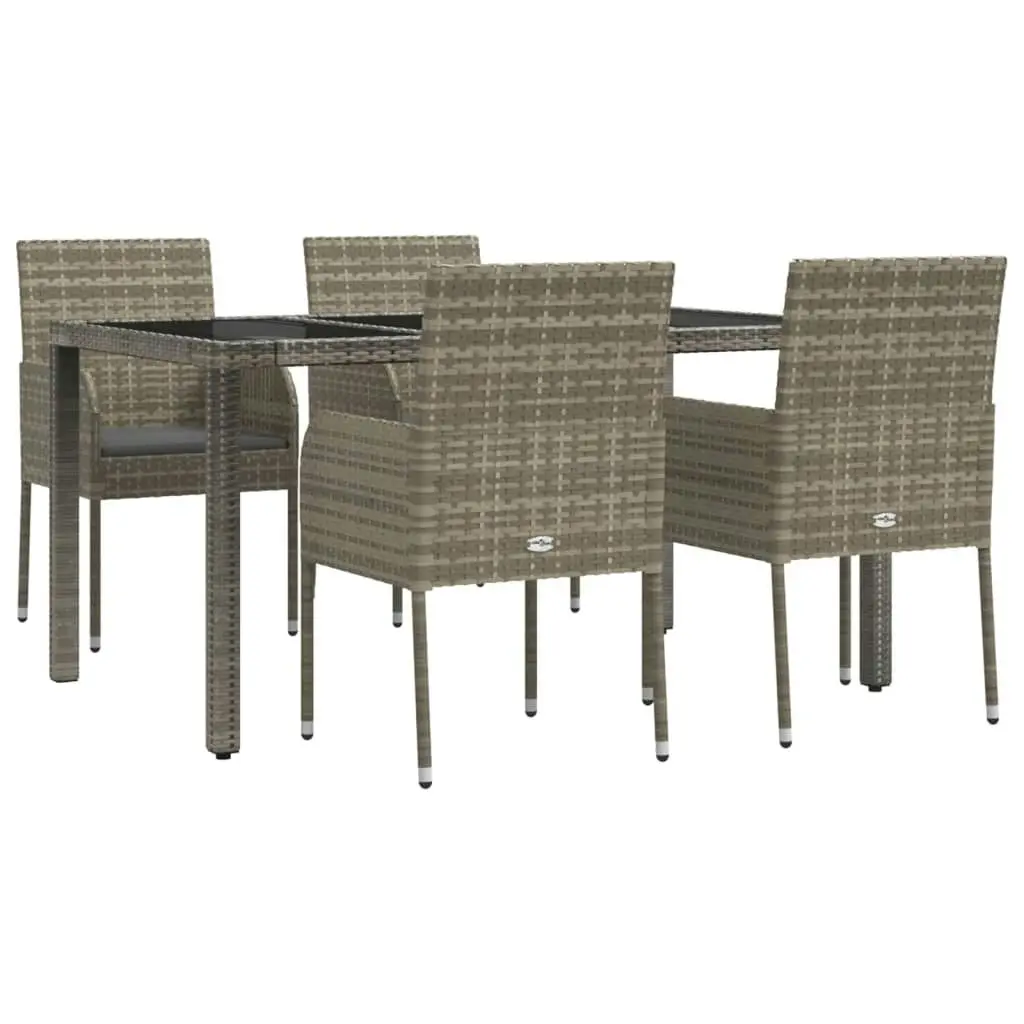 5 Piece Garden Dining Set with Cushions Grey Poly Rattan 3185007