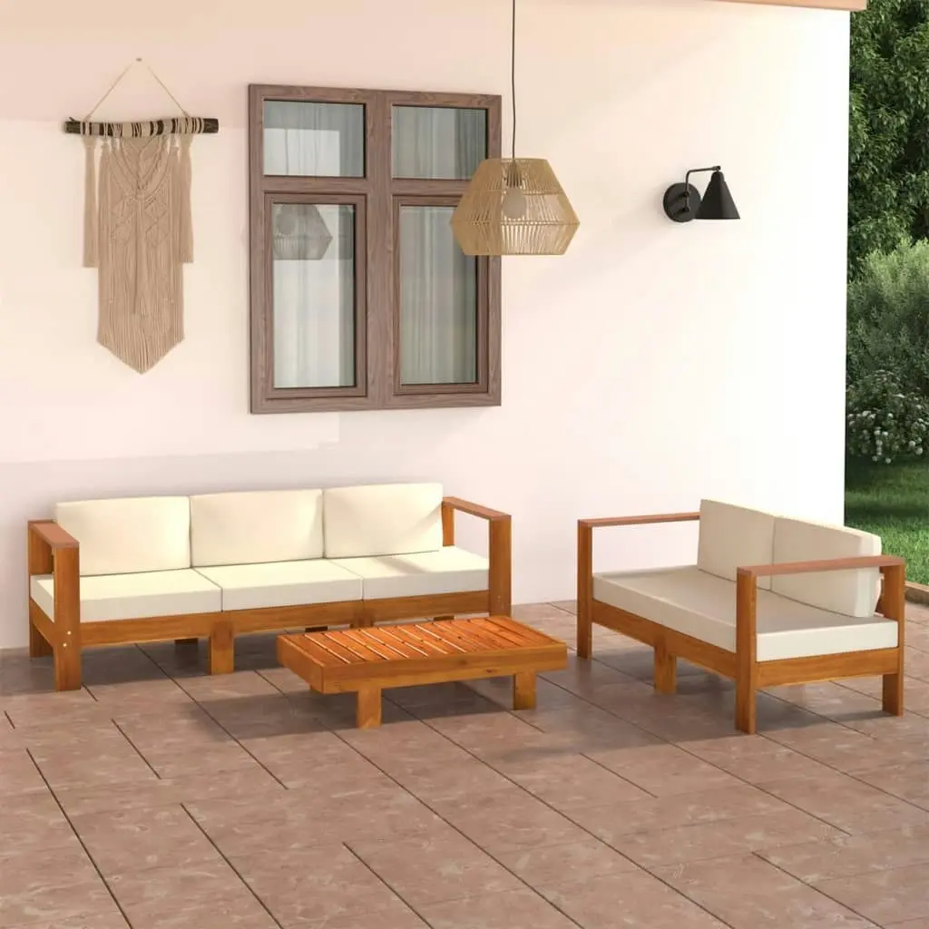 5 Piece Garden Lounge Set with Cream White Cushions Acacia Wood 3057930