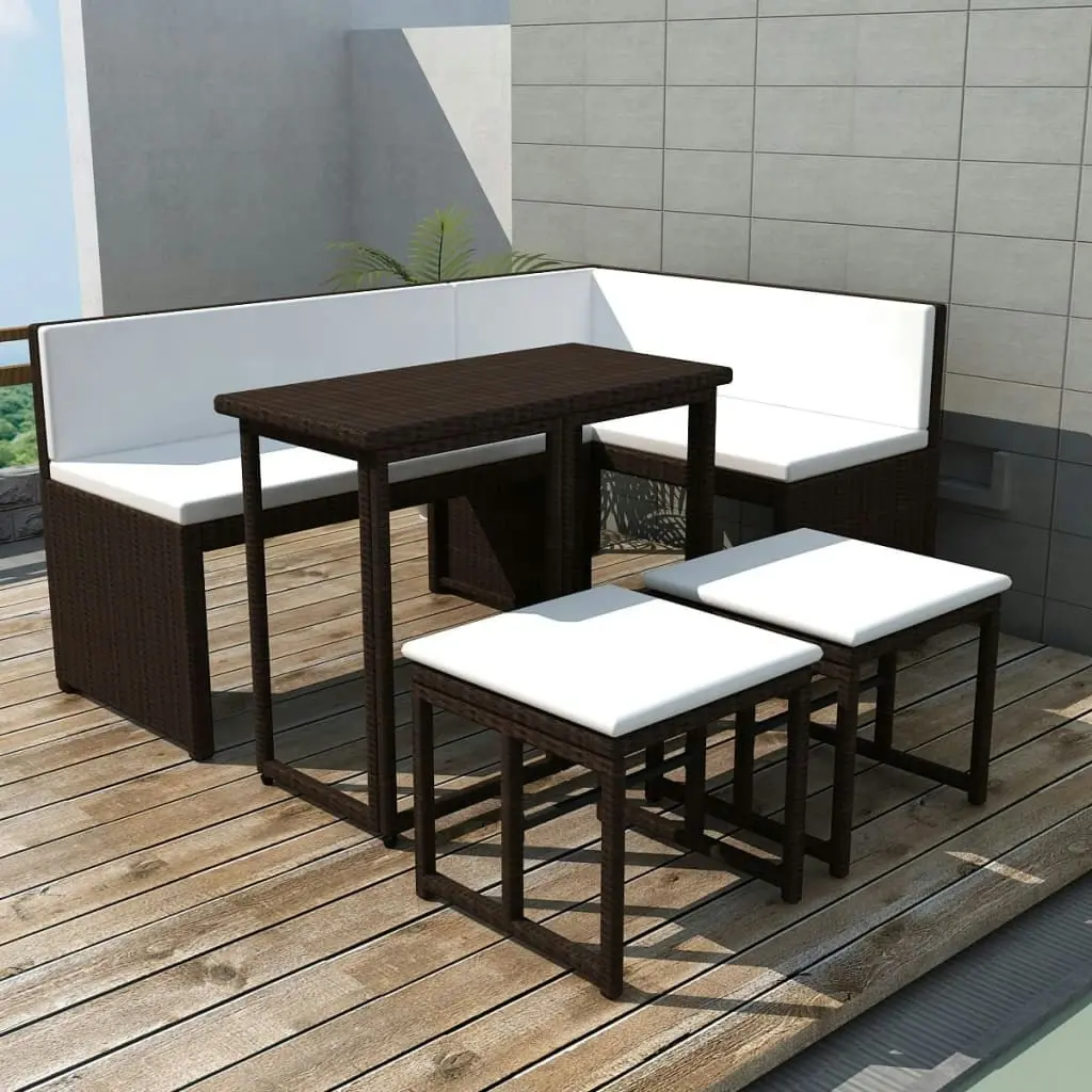 5 Piece Outdoor Dining Set Steel Poly Rattan Brown 42879