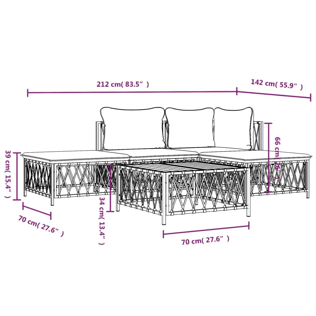 5 Piece Garden Lounge Set with Cushions White Steel 3186850