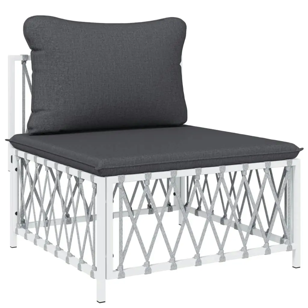 5 Piece Garden Lounge Set with Cushions White Steel 3186850