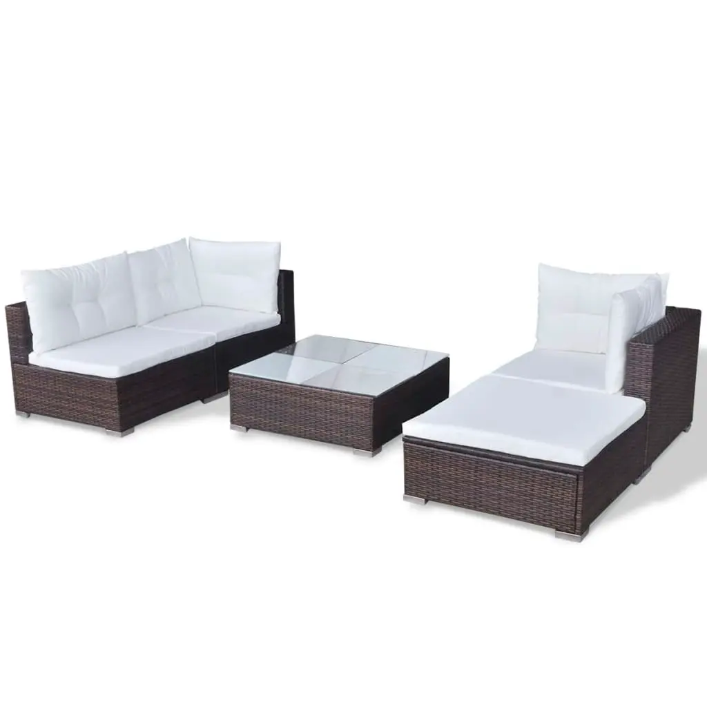 5 Piece Garden Lounge Set with Cushions Poly Rattan Brown 41871