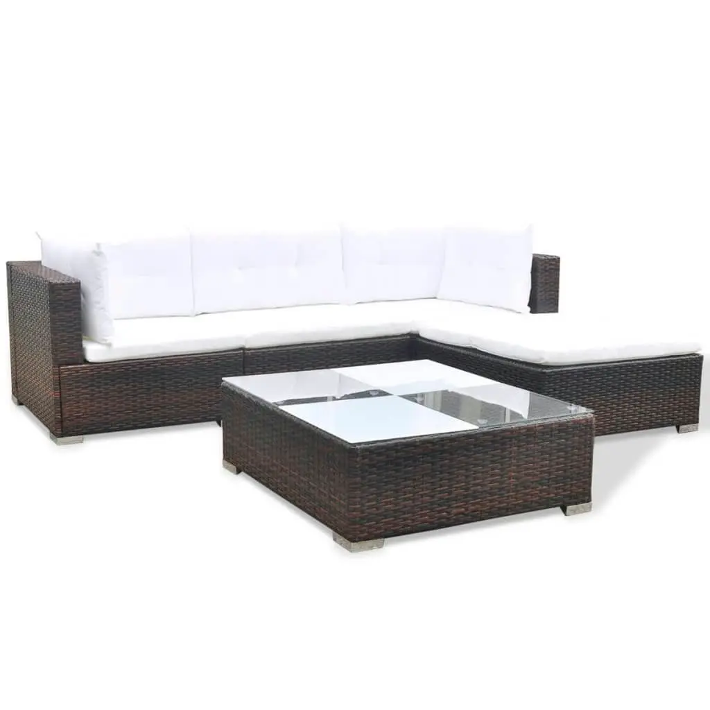 5 Piece Garden Lounge Set with Cushions Poly Rattan Brown 41871