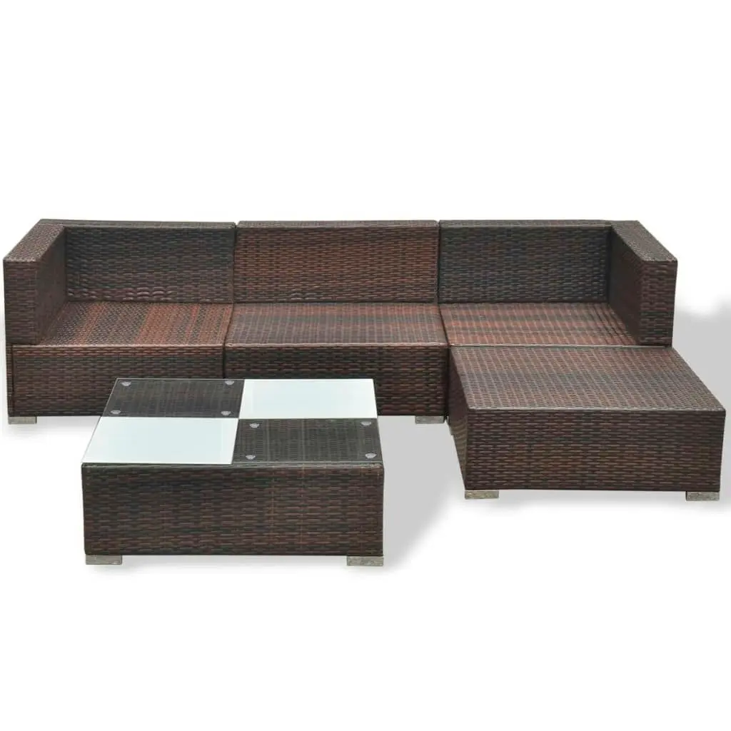 5 Piece Garden Lounge Set with Cushions Poly Rattan Brown 41871