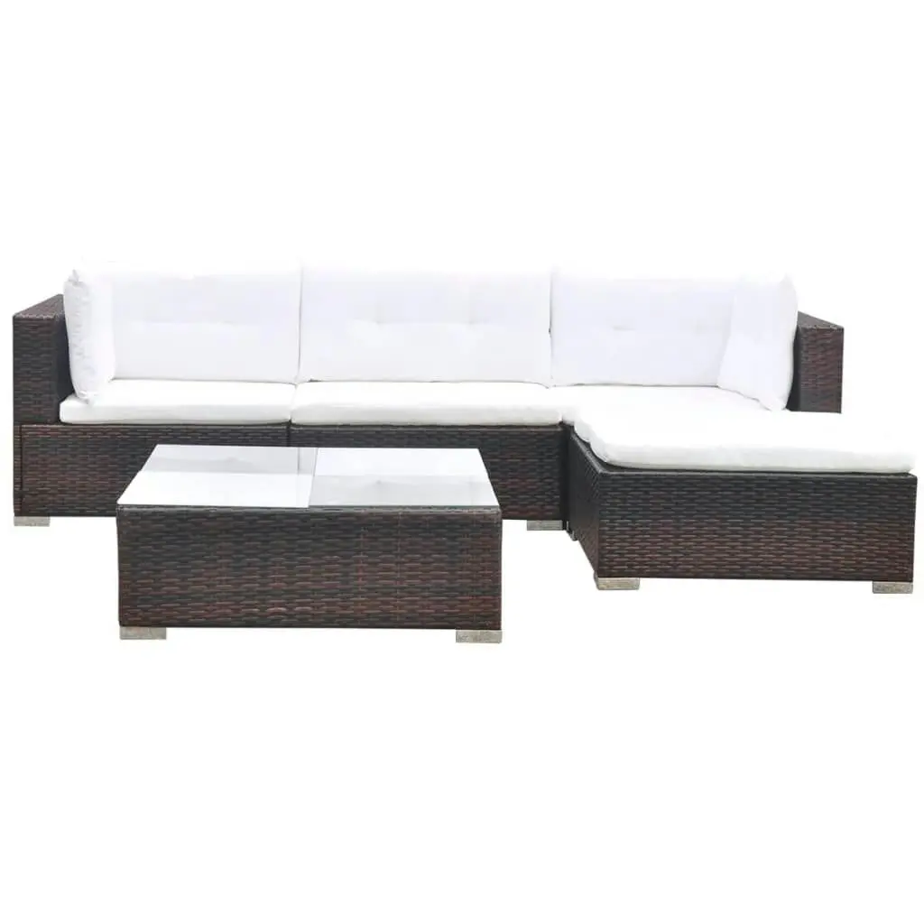 5 Piece Garden Lounge Set with Cushions Poly Rattan Brown 41871