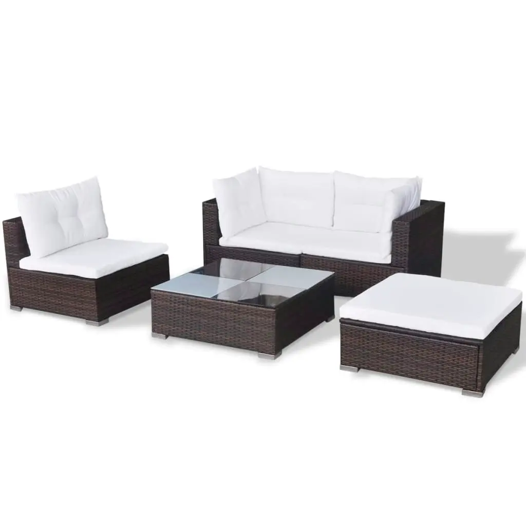 5 Piece Garden Lounge Set with Cushions Poly Rattan Brown 41871