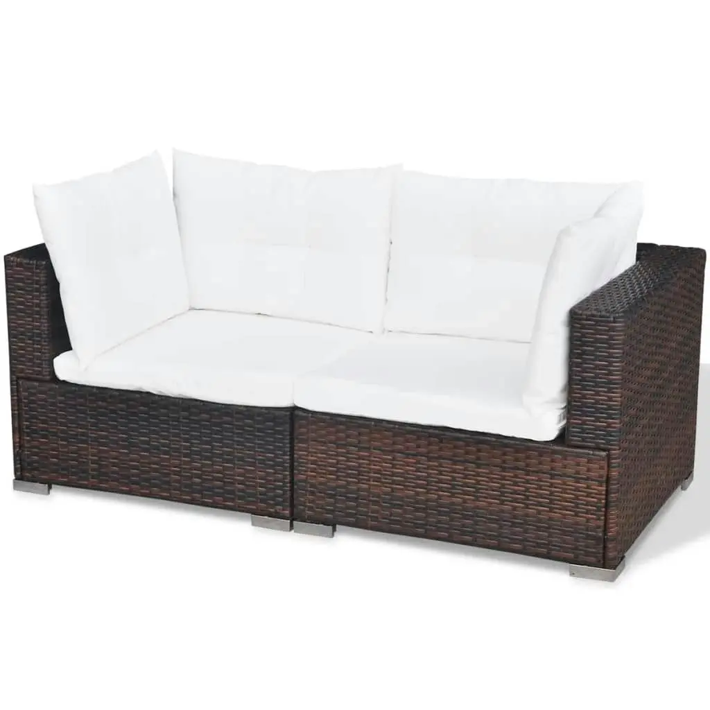 5 Piece Garden Lounge Set with Cushions Poly Rattan Brown 41871