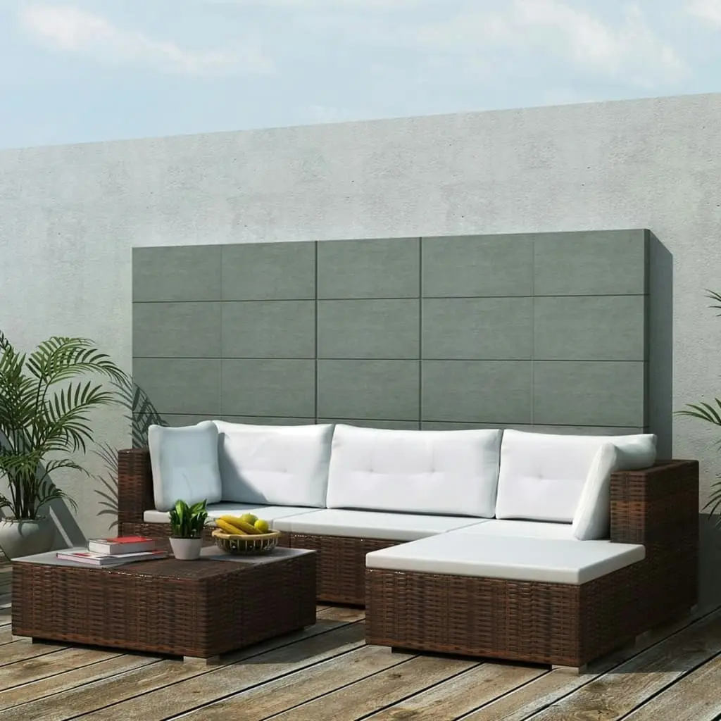 5 Piece Garden Lounge Set with Cushions Poly Rattan Brown 41871