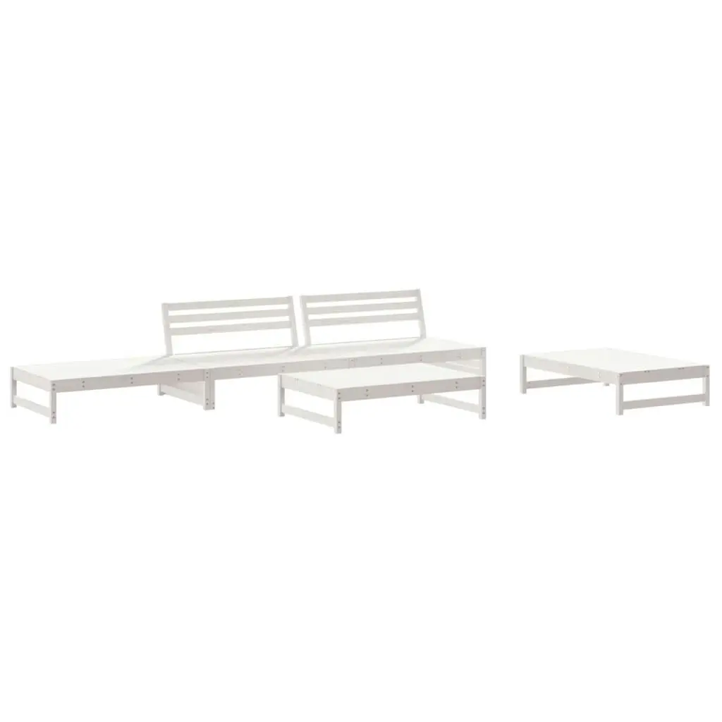 5 Piece Garden Lounge Set with Cushions White Solid Wood 3186117