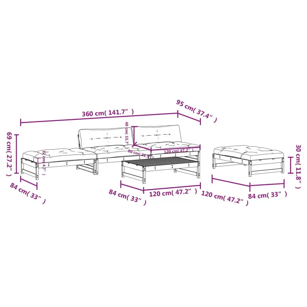 5 Piece Garden Lounge Set with Cushions White Solid Wood 3186117