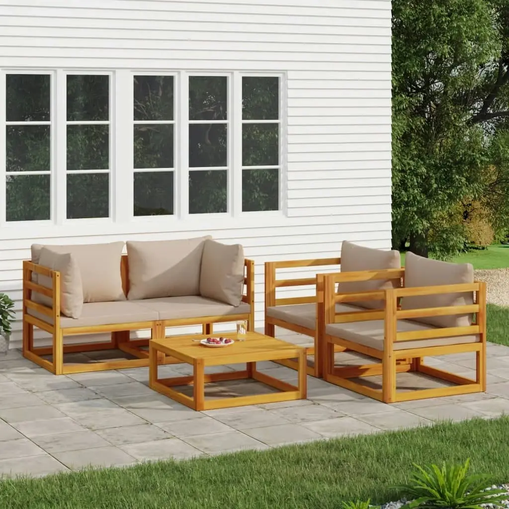 5 Piece Garden Lounge Set with Taupe Cushions Solid Wood 3155254