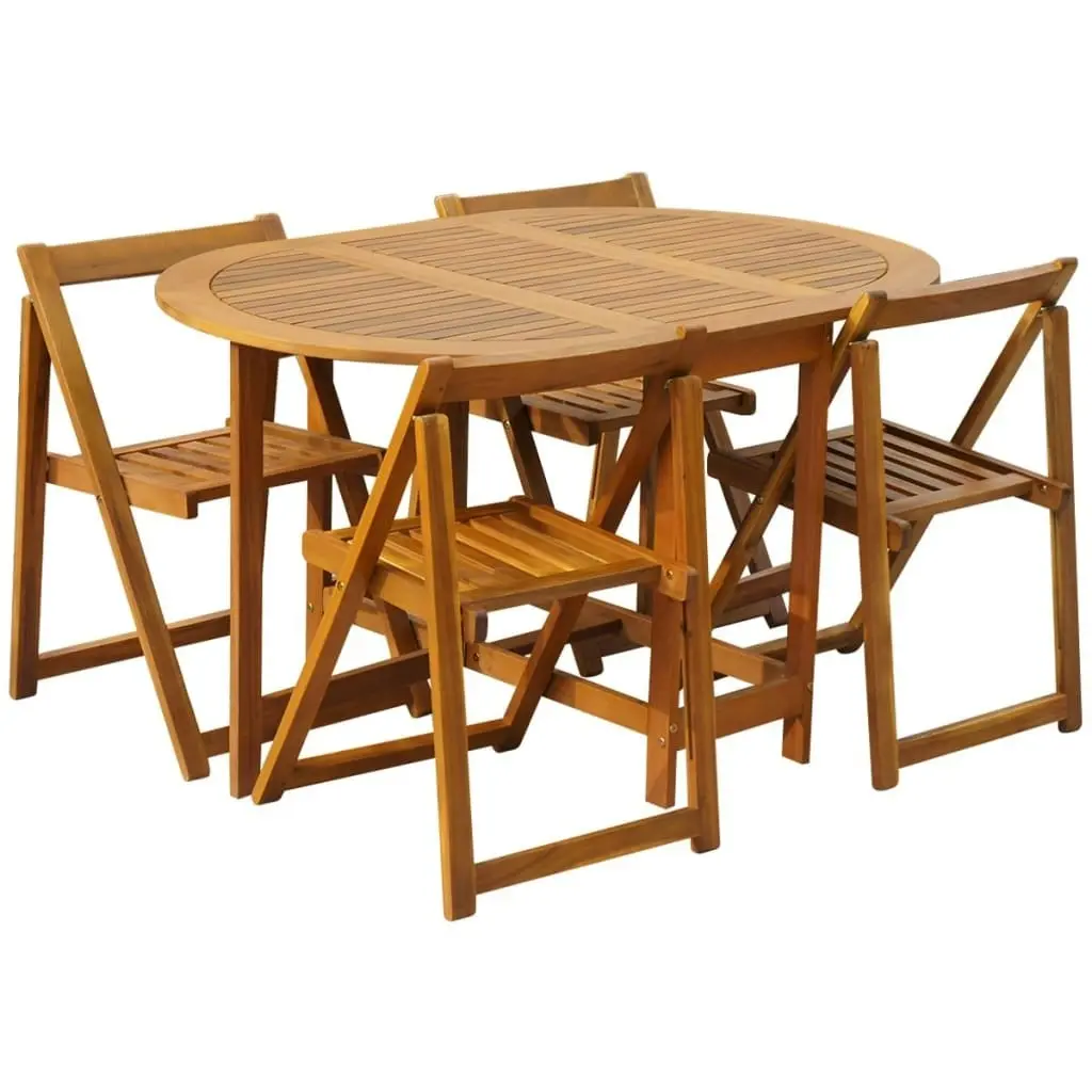 5 Piece Folding Outdoor Dining Set Solid Acacia Wood 45594