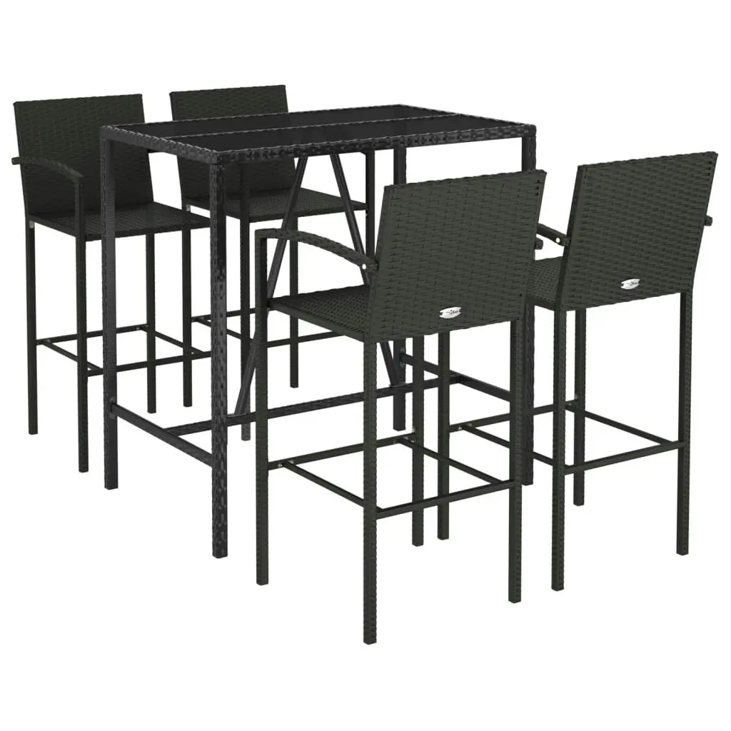 5 Piece Garden Bar Set Black Poly Rattan 3187654