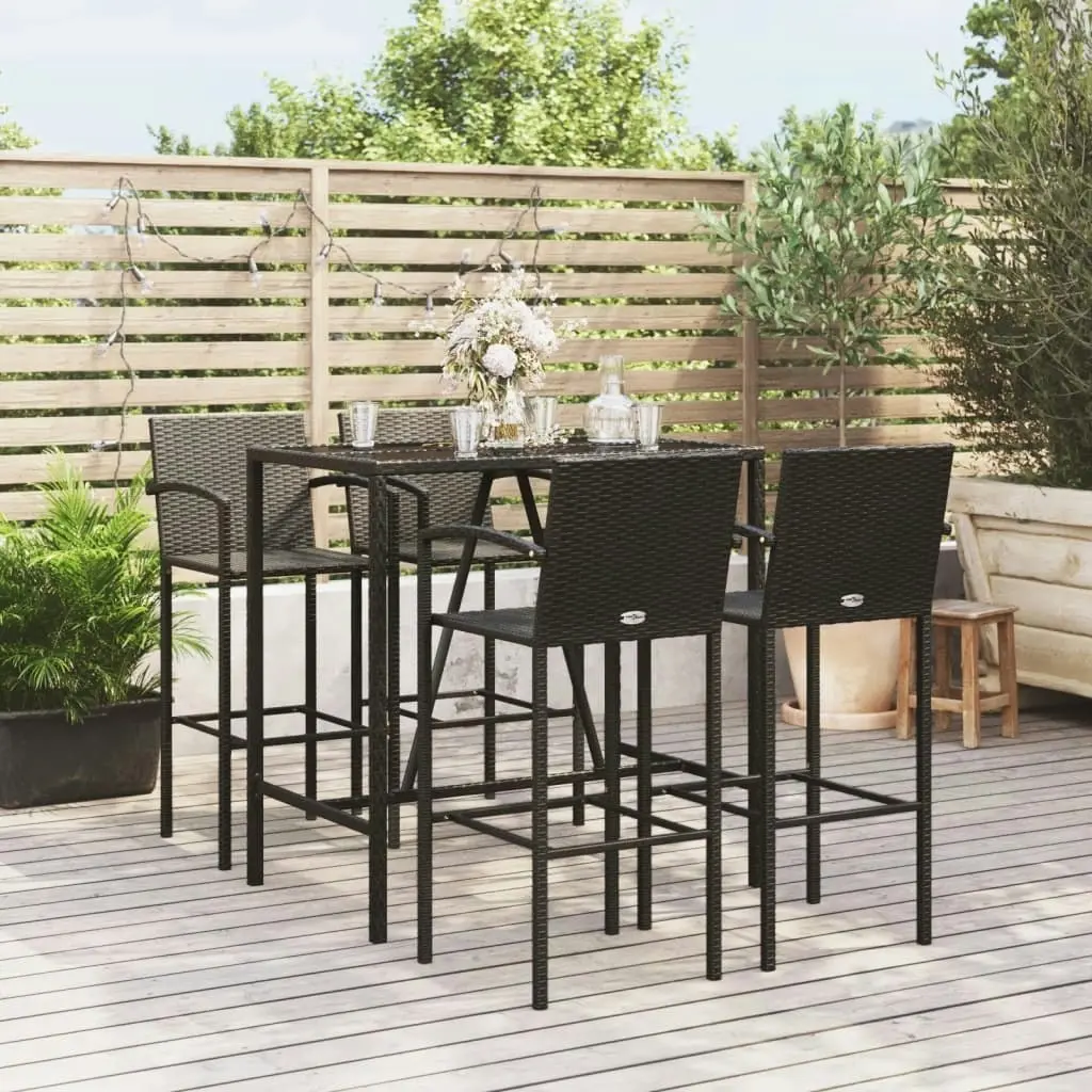 5 Piece Garden Bar Set Black Poly Rattan 3187654