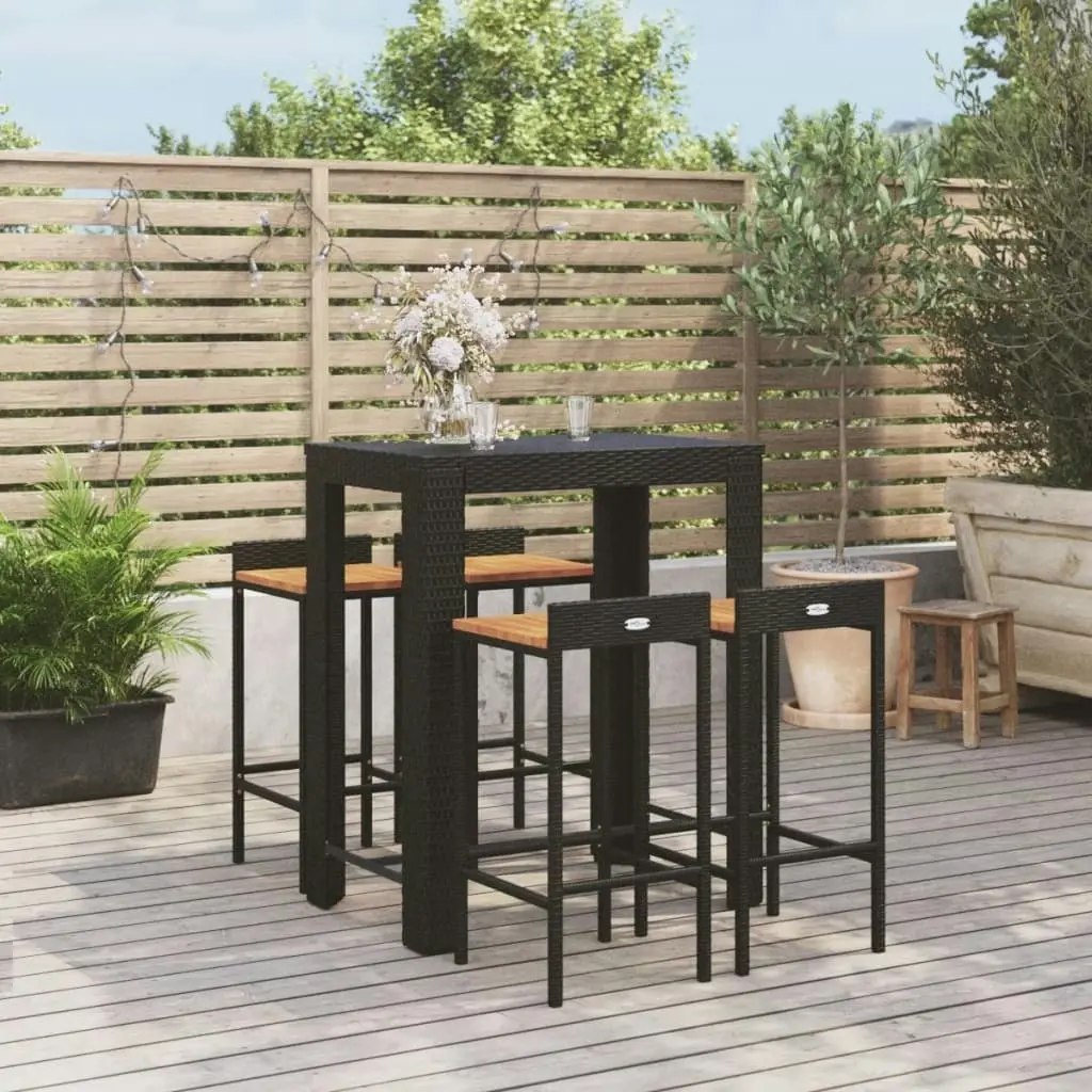 5 Piece Garden Bar Set Black Poly Rattan&Solid Wood Acacia 3187708