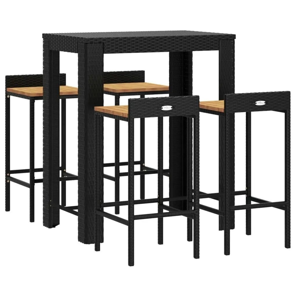 5 Piece Garden Bar Set Black Poly Rattan&Solid Wood Acacia 3187708