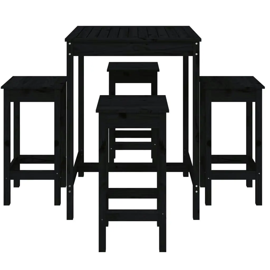 5 Piece Garden Bar Set Black Solid Wood Pine 3154734