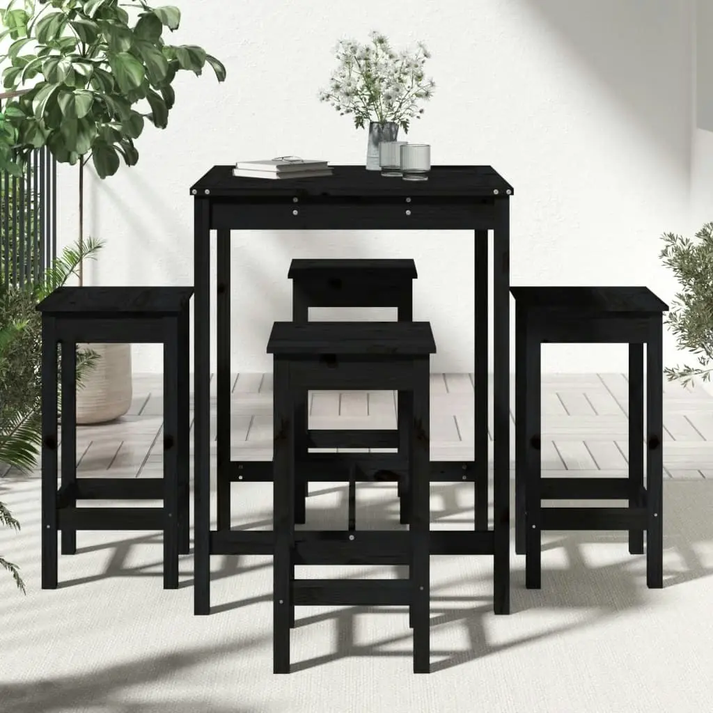 5 Piece Garden Bar Set Black Solid Wood Pine 3154734