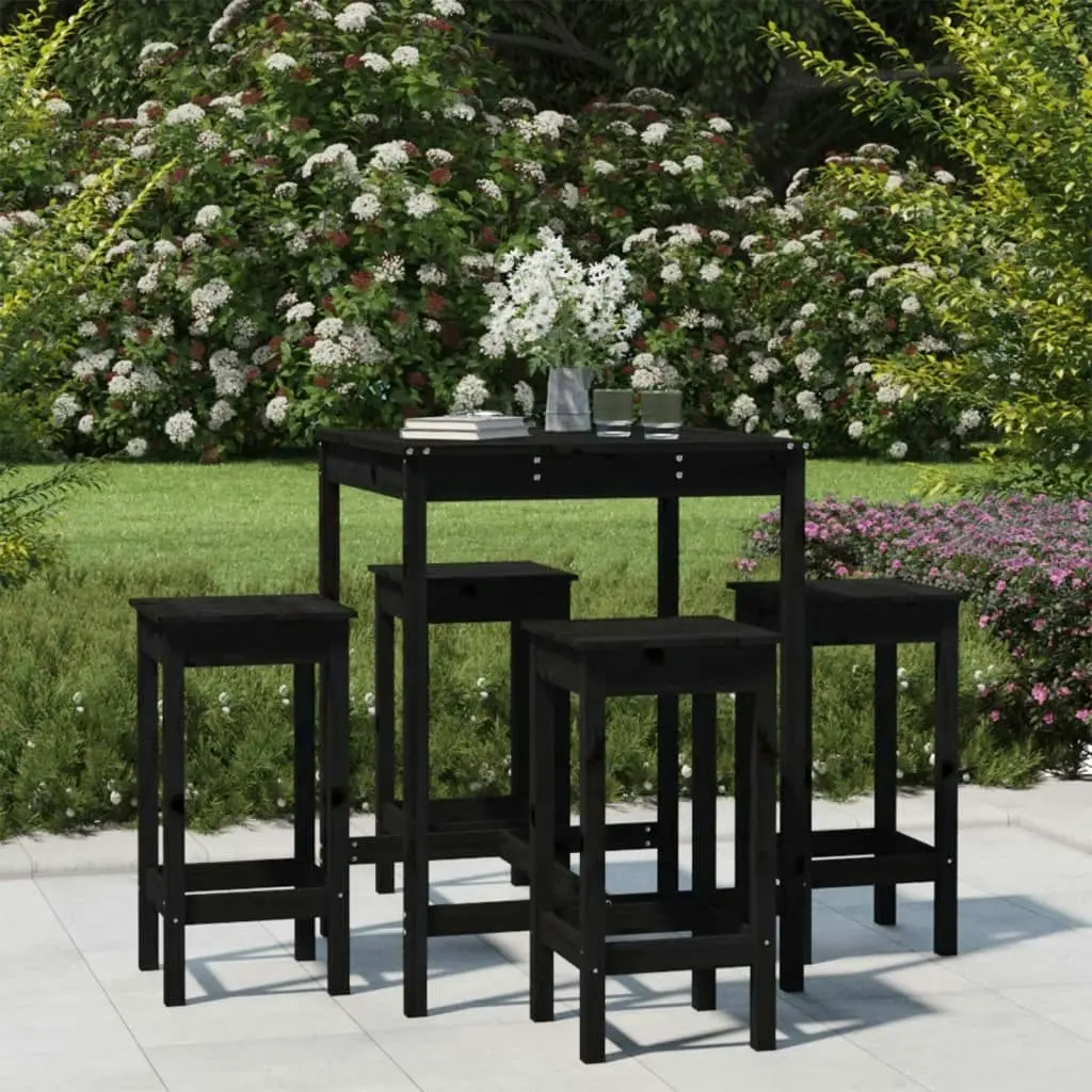 5 Piece Garden Bar Set Black Solid Wood Pine 3154734