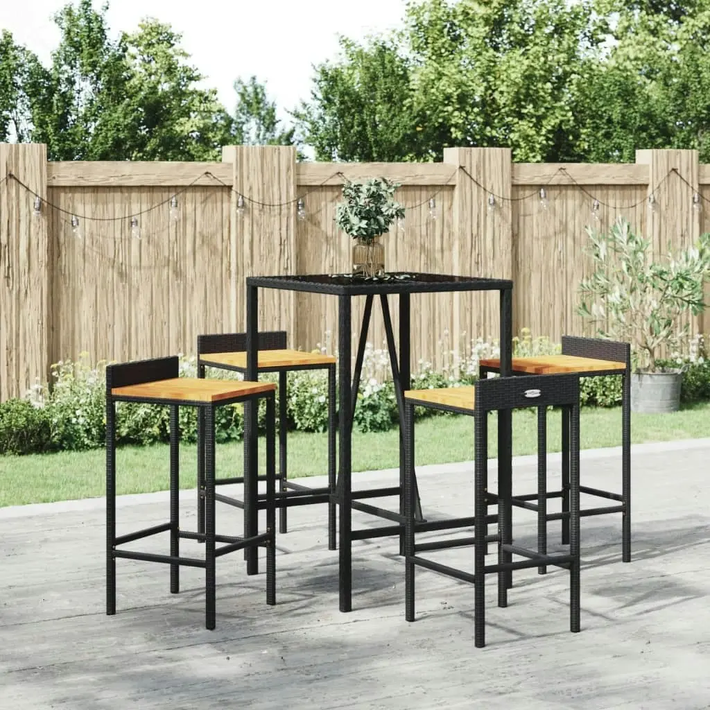 5 Piece Garden Bar Set Black Poly Rattan& Solid Wood Acacia 3187675