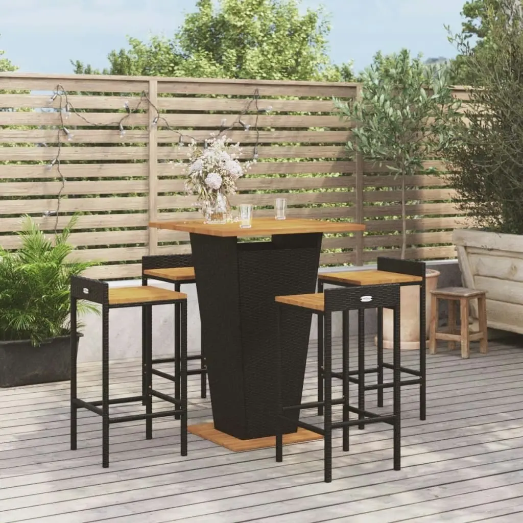 5 Piece Garden Bar Set Black Poly Rattan&Solid Wood Acacia 3187724