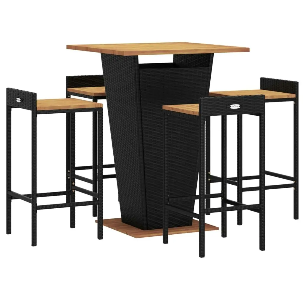 5 Piece Garden Bar Set Black Poly Rattan&Solid Wood Acacia 3187724