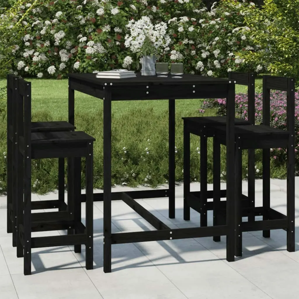 5 Piece Garden Bar Set Black Solid Wood Pine 3154754