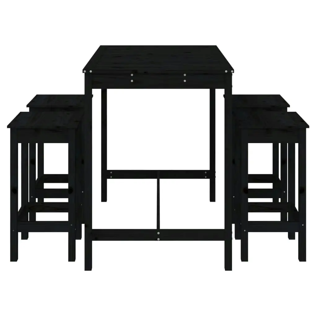 5 Piece Garden Bar Set Black Solid Wood Pine 3154754