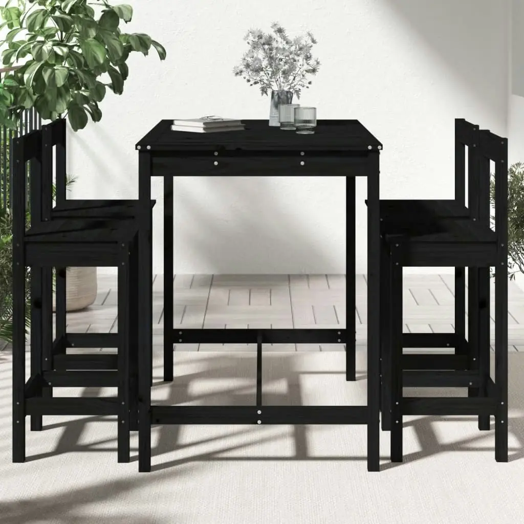 5 Piece Garden Bar Set Black Solid Wood Pine 3154754