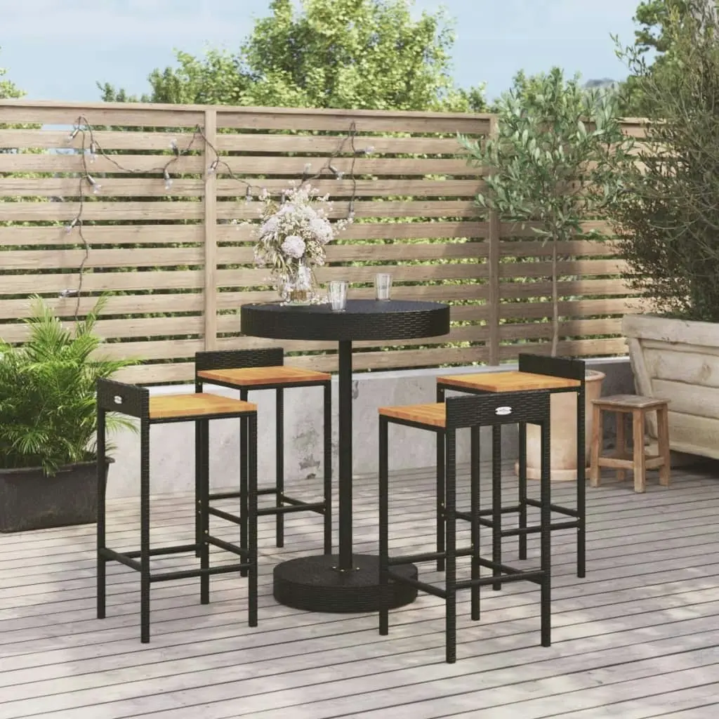 5 Piece Garden Bar Set Black Poly Rattan&Solid Wood Acacia 3187716