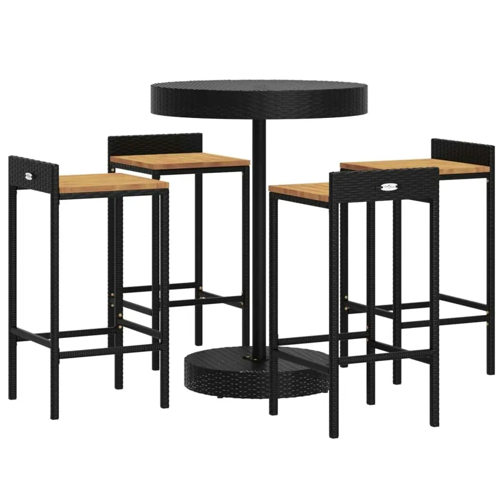 5 Piece Garden Bar Set Black Poly Rattan&Solid Wood Acacia 3187716