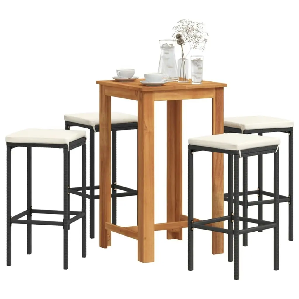 5 Piece Garden Bar Set Black Solid Wood Acacia and Poly Rattan 3295270