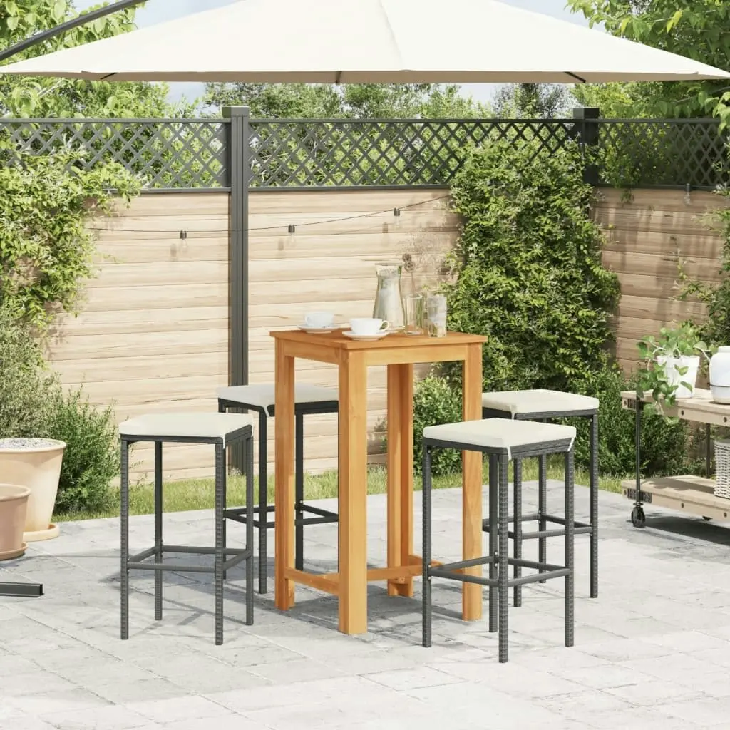 5 Piece Garden Bar Set Black Solid Wood Acacia and Poly Rattan 3295270