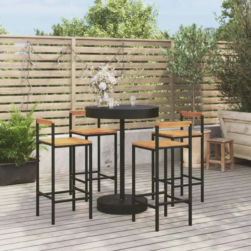 5 Piece Garden Bar Set Black Poly Rattan&Solid Wood Acacia 3187720