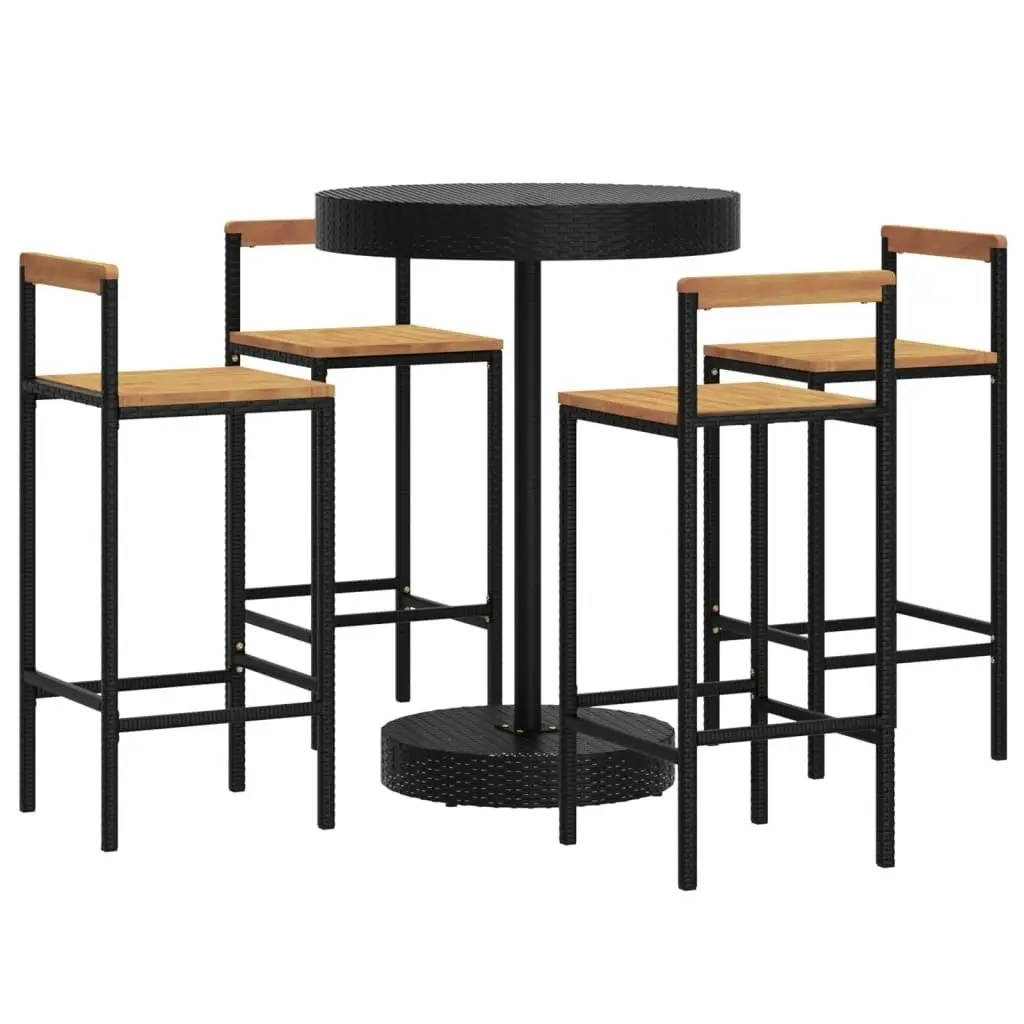 5 Piece Garden Bar Set Black Poly Rattan&Solid Wood Acacia 3187720