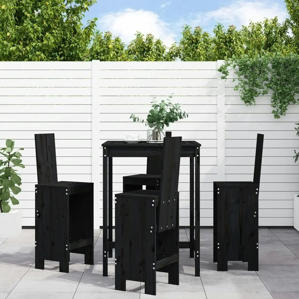 5 Piece Garden Bar Set Black Solid Wood Pine 3157773